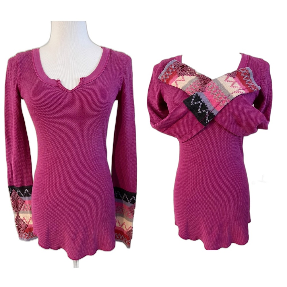 Free People Pink Kombucha Cuff Thermal Top VG Condition! SZ S